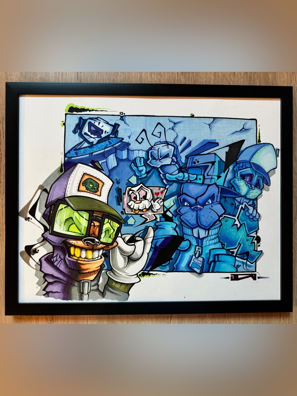 Original Art by Independent Artist Framed Mixed Media Drawing 11x14